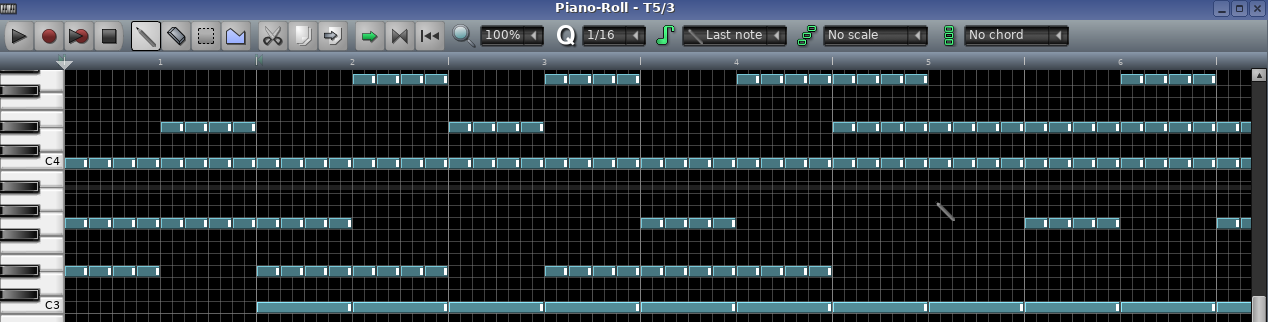 A screenshot of LMMS showing notes of chords