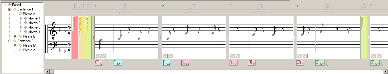 A screenshot of Musical Palette - Melody Composing Tool showing a few musical notes with chords