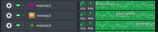 A screenshot showing a the Sequencer in LMMS with a few tracks having alternative melody
