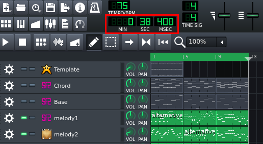 A screenshot of LMMS showing the wrap time is 38.4 seconds