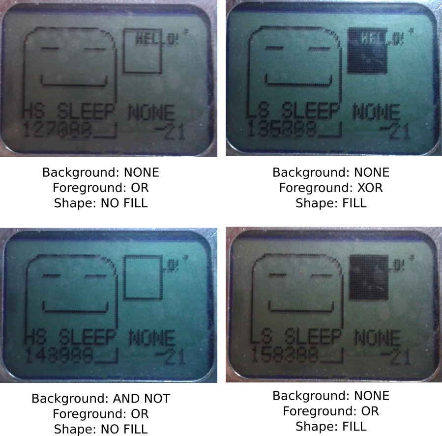 Four photos showing the comparison of drawing modes